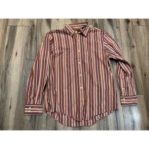 Timberland Men’s XL Cotton Button up Long Sleeve Orange Red Stripes White Shirt